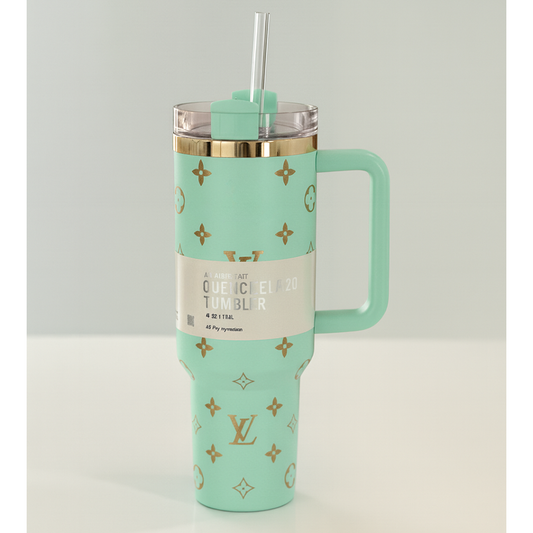 40oz Luxury-Inspired Quencher Tumbler – Aqua Blue