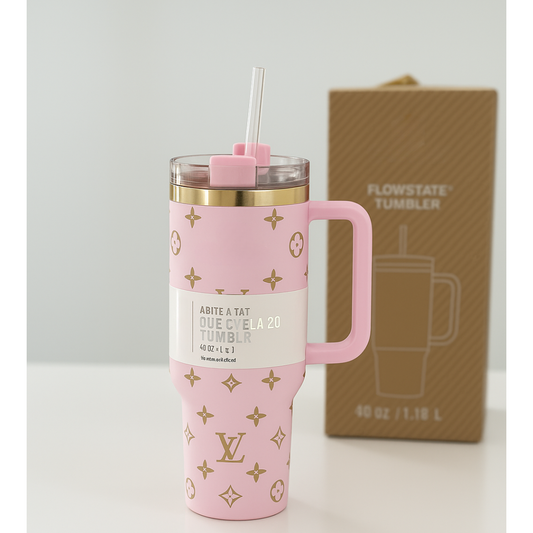 40oz Luxury-Inspired Quencher Tumbler – Baby Pink