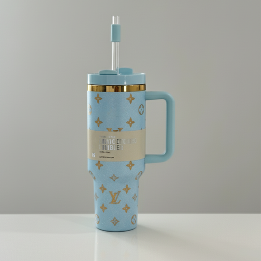 40oz Luxury-Inspired Quencher Tumbler – Light Blue