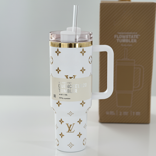 40oz Luxury-Inspired Quencher Tumbler – White