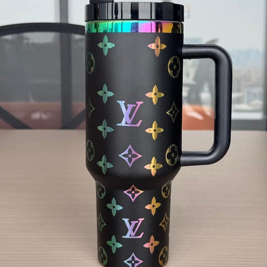 40oz Luxury-Inspired Quencher Tumbler – Rainbow Black